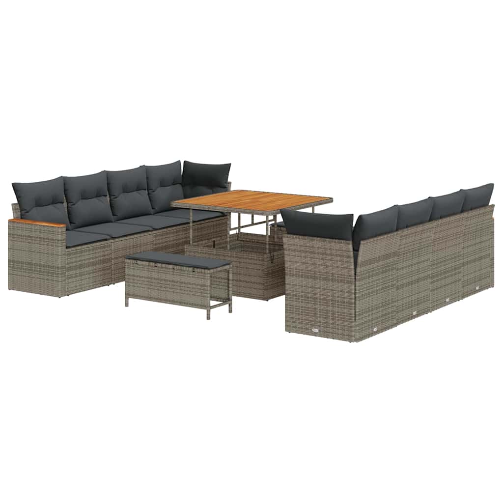 Garten-Sofa-Set mit Kissen mit Speicher Grau Poly Rattan